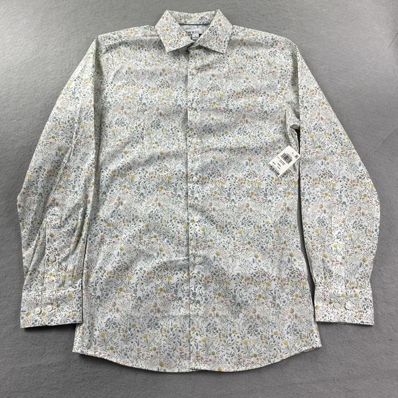 Bar lll Shirt Mens Small White Button Up Slim Fit Floral Stretch Comfort Casual - Picture 1 of 6